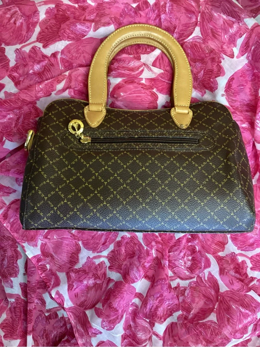 Vintage La Tour Eiffel 1887 Classic Brown Leather Satchel with Tan Handles